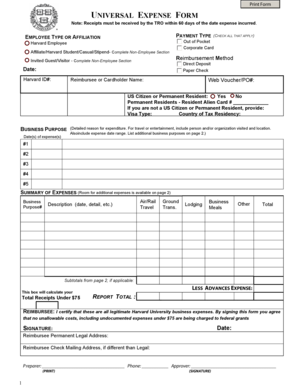 Harvard Expense Reimbursement Form