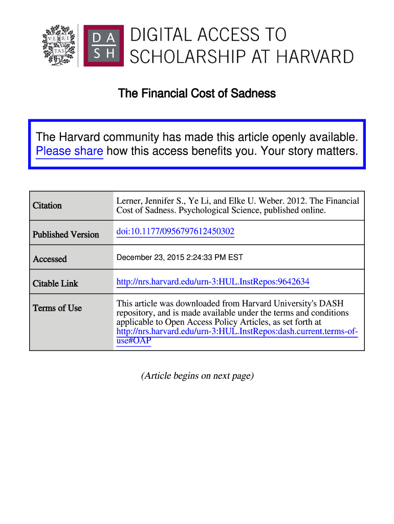 The Financial Cost of Sadness Preview on Page 1