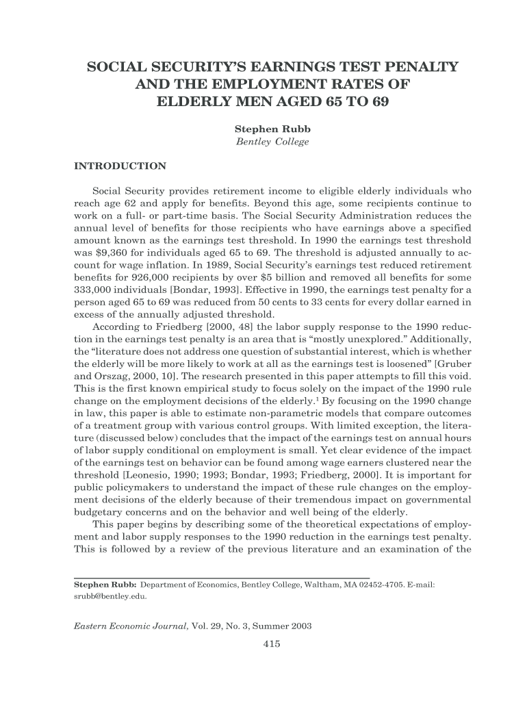 Social security's earnings test penalty and the employment Preview on Page 1