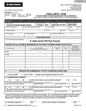 Harvard University Student Dental Enrollment Form
