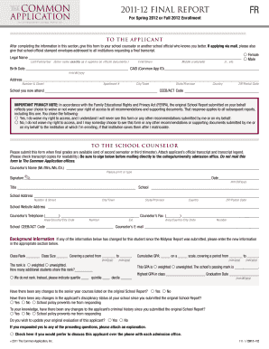 Common Application Final Report Form