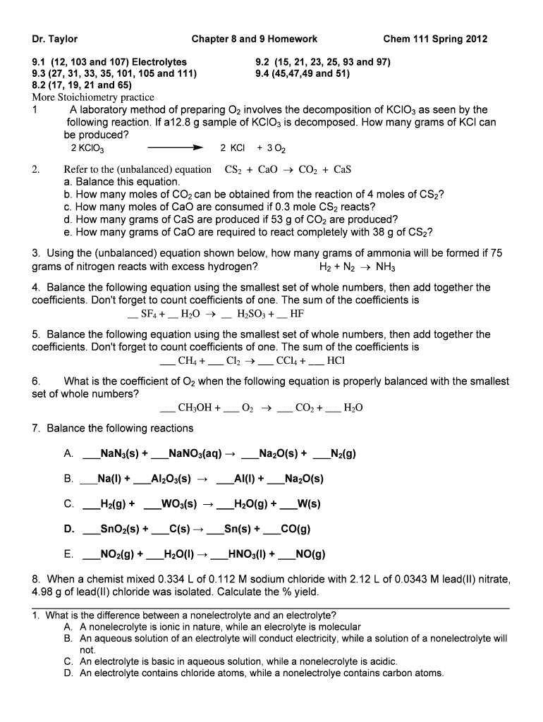 Chapter 8 and 9 Homework Preview on Page 1