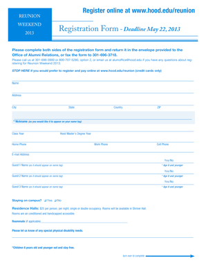 Reunion Weekend Registration Form
