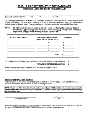 Hope College Financial Aid Form