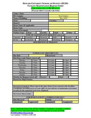 Cleaning service work order template - howard university maintenance request form