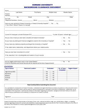 Howard University Background Clearance Document