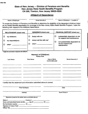 New Jersey Affidavit of Dependency