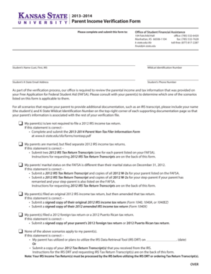 2013-2014 Parent Income Verification Form