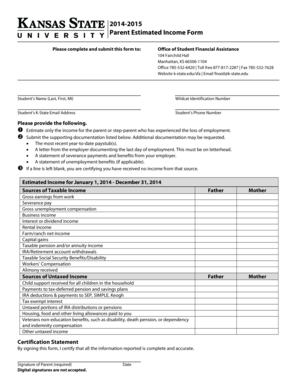 Parent Estimated Income Form