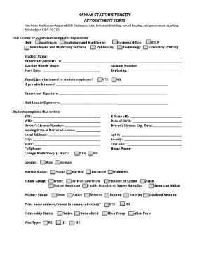 Kansas State University Student Appointment Form