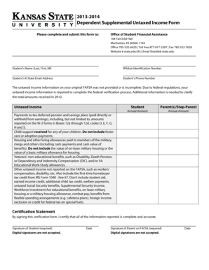 2013-2014 Dependent Supplemental Untaxed Income Form