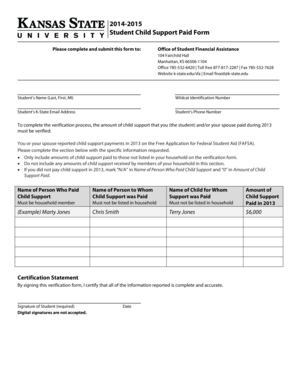 Student Child Support Paid Form