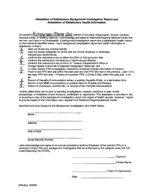 Attestation of Satisfactory Background and Health Information