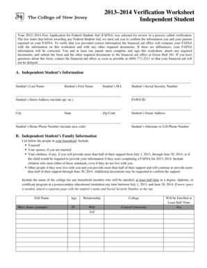 2013–2014 Verification Worksheet