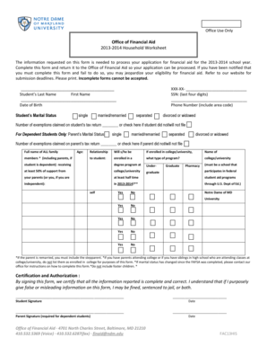 2013-2014 Household Worksheet