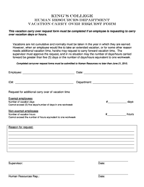 Vacation Carryover Form - King's College - departments kings
