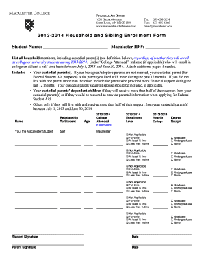 2013-2014 Household and Sibling Enrollment Form