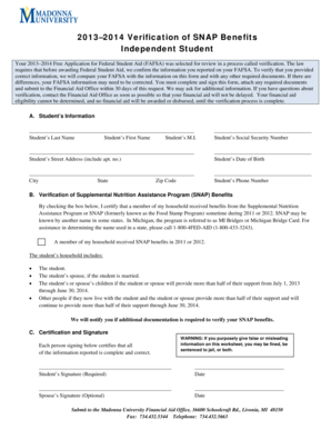 2013–2014 Verification of SNAP Benefits Form