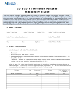 2013–2014 Verification Worksheet