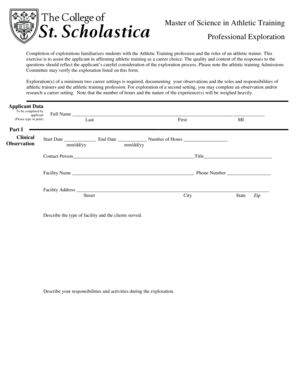 Athletic Training Professional Exploration Form