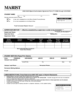 2008-2009 Stipend Authorization/Agreement Form ... - Marist College - marist