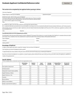 Graduate Applicant Confidential Reference Letter