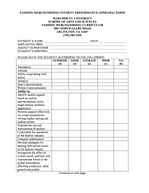 Nursing staff performance evaluation examples - Fashion merchandising student preformance/appraisal form ... - connect marymount