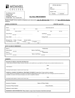 McDaniel College Student Health Form