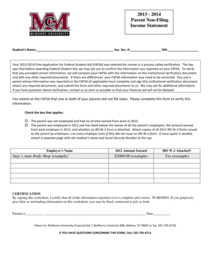 2013-2014 Parent Non-Filing Income Statement