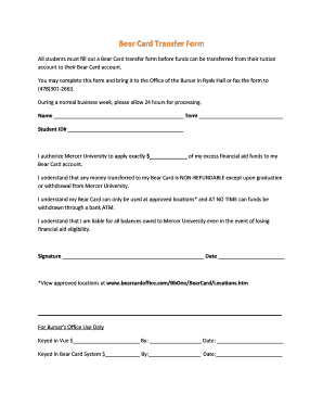 Bear Card Transfer Form