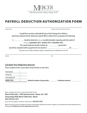 PAYROLL DEDUCTION AUTHORIZATION FORM - Mercer Ticket ... - tickets mercer