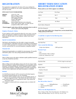 Mercy College Short Term Education Registration Form