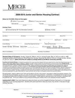 2009-2010 Junior and Senior Housing Contract