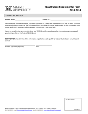 TEACH Grant Supplemental Form