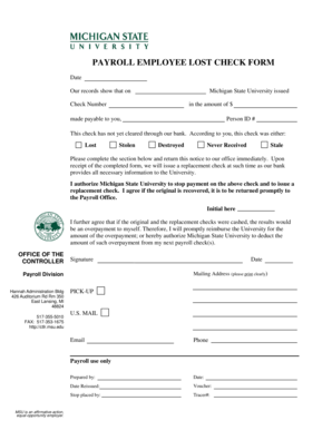 Payroll Employee Lost Check Form