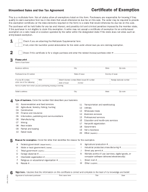 Streamlined Sales and Use Tax Agreement Certificate of Exemption
