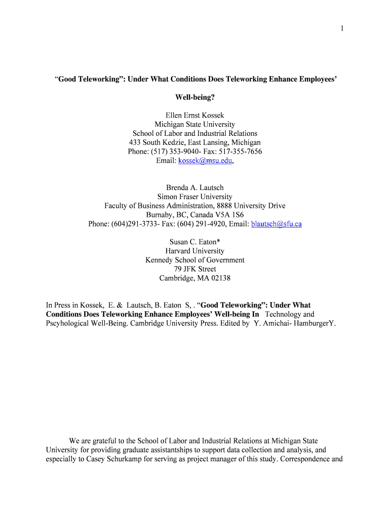 Good Teleworking Under What Conditions Does Teleworking Enhance Employees Preview on Page 1