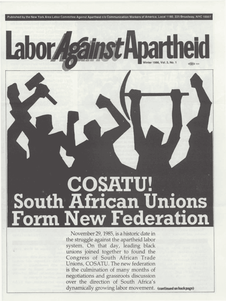 COSIITU! South African Unions Form New Federation - KORA Preview on Page 1
