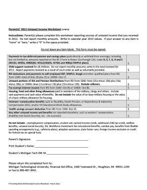 Parent 2012 Untaxed Income Worksheet