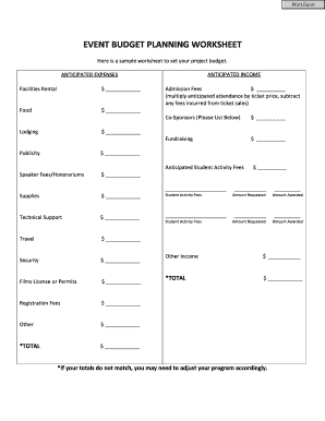 Event Budget Planning Worksheet