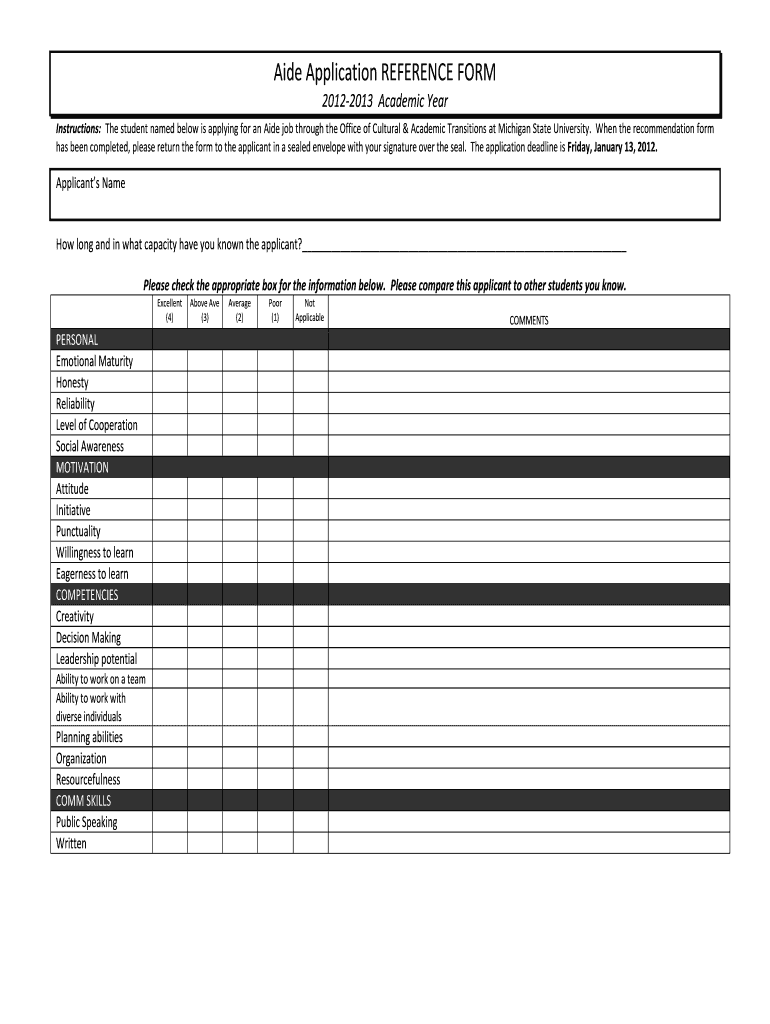 Letter of recommendation form - Office of Cultural and Academic - ocat msu Preview on Page 1