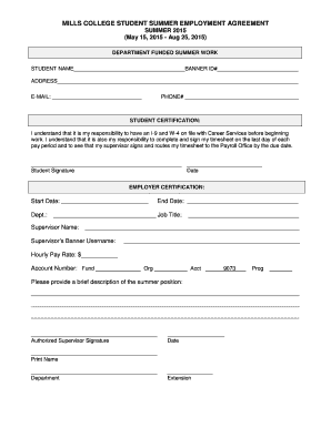 Contract agreement format - Student Employment Agreement Summer - Mills College - mills