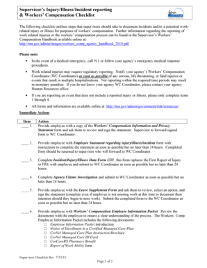 Supervisor’s Injury/Illness/Incident Reporting & Workers’ Compensation Checklist