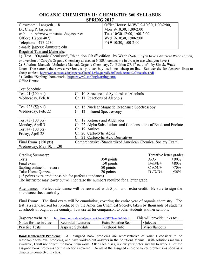 ORGANIC CHEMISTRY II: CHEMISTRY 360 SYLLABUS Preview on Page 1