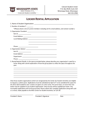 LOCKER RENTAL APPLICATION - Colvard Student Union