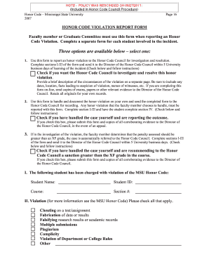 Honor Code Violation Report Form (pdf) - Mississippi State University - audit msstate