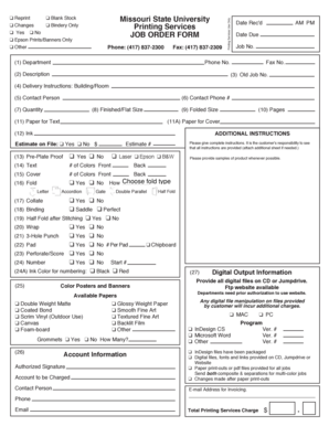 Missouri State University Job Order Form