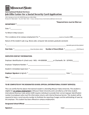 Job Offer Letter for a Social Security Card Application - apps missouristate