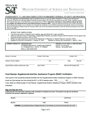 2013-2014 Verification Worksheet