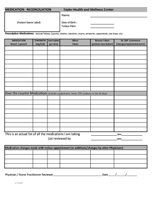 Medication Reconciliation Form